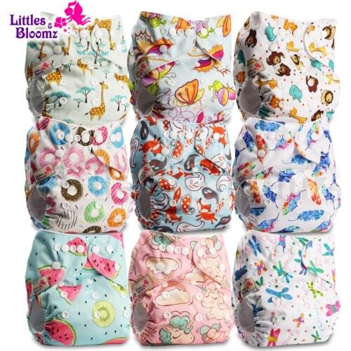 [Littles&Bloomz] 9pcs/set Baby Washable Reusable Real Cloth Pocket Nappy Cover Wrap, 9 nappies/diapers and 0 inserts in one set
