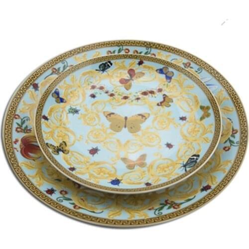 European Butterfly Bone China Western Dish Plate Beautiful Ceramic Tableware Hotel Decorative Plate For Dessert,Steak,Snack