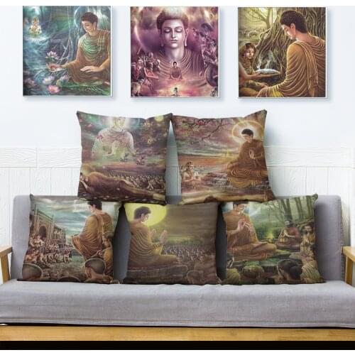 Indian Buddhism Sakyamuni Print Cushion Cover 45*45cm Linen Pillow Covers Pillows Cases for Sofa Home Decor Mythology Pillowcase
