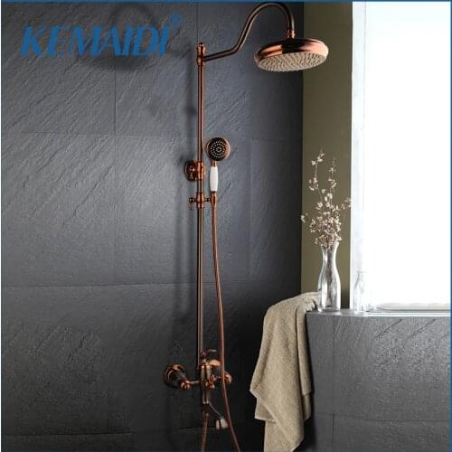 KEMAIDI Classic LuxuryRose Gold Plate Bathroom Rain Shower Set Finished Luxury Wall Mounted Bath Shower Faucet Copper