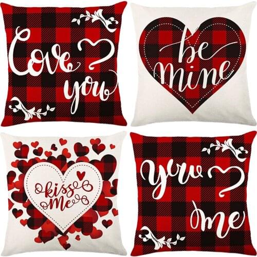 4PC Valentines Day Cotton Linen Pillow Case 45*45cm Sofa Cushion Cover Home Decor Pillow Cases Valentine Decoration Pillowcase