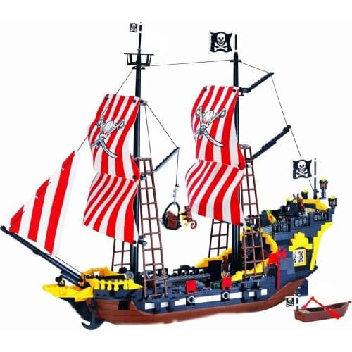 Building Block Large Pirate Ship Boat Queen Annes Revenge Imperial Flagship Caribbean Sea Educational Bricks Toy Boy Gift