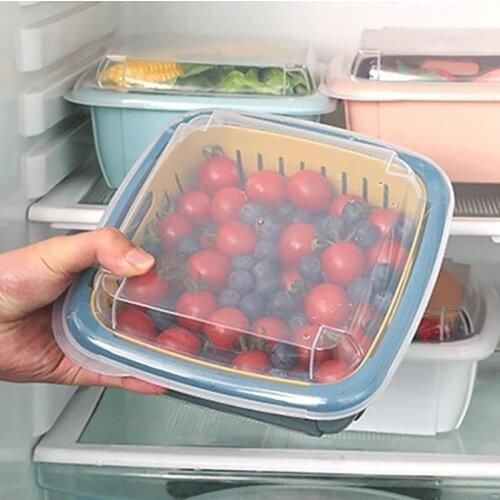 Creative Refrigerator Fresh Water Storage Box Sealed Crisper Drain Food Container Vegetable Fruits Drain Basket Kitchen Gadgets