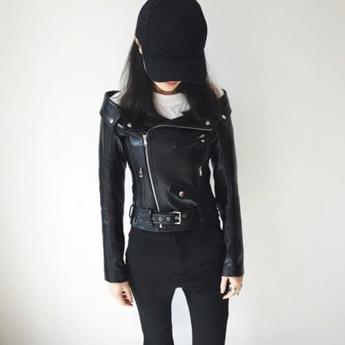 2020 Women Sexy Off Shoulder Short 100% Sheepskin Genuine Jackets Slim Motorcycle Real Leather Jacket Coats Streetwear