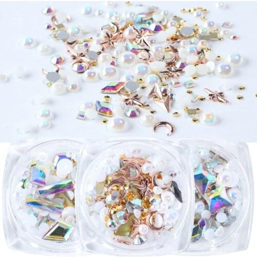 Multi Shapes AB Holographic Rhinestones Imitation Pearl Beads Jewelry Nail Art 3D Jewelry Decals Decorations Flat Back Gems Set