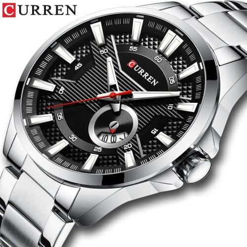 Silver Black Watches Mens Top Brand CURREN Fashion Causal Quartz Wristwatch Stainless Steel Band Clock Male Watch Reloj Hombres