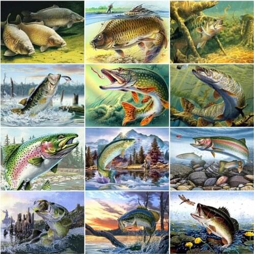 AZQSD Painting By Number Fish Drawing On Canvas Diy Frame Paint By Numbers Animal Kits Modern Wall Art Gifts