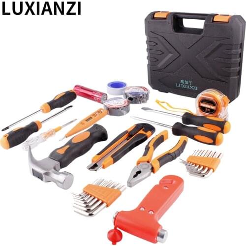 LUXIANZI Home Hand Tool Kit Plastic Toolbox Screwdriver Pliers Knife Professional Bicycle Car General Household Repair Tool Set
