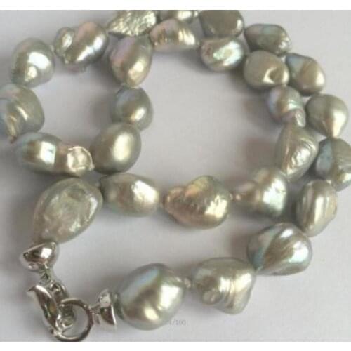 Free Shipping NEW 10-13mm SOUTH SEA GRAY BAROQUE PEARL NECKLACE