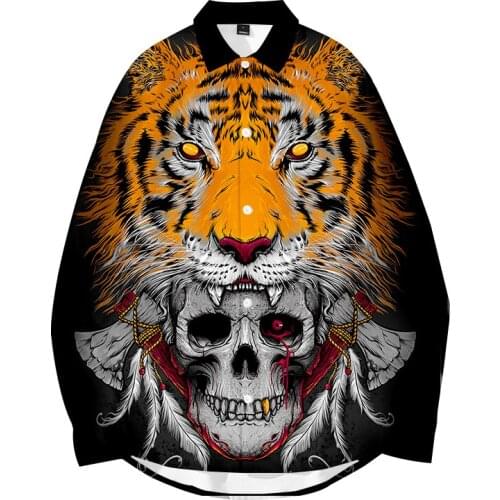 LCFA Brand 2021Casual Spring Tiger Skull Long Sleeve Loose Men Shirt Streetwear Social Dress Shirts Mens Fashions Jersey Custom