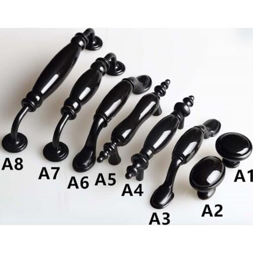 3" 5" 6.3" 3.75" Vintage black dresser kitchen cabinet handles knobs bright black ceramic drawer knob pull 128mm 76mm 160mm 96mm