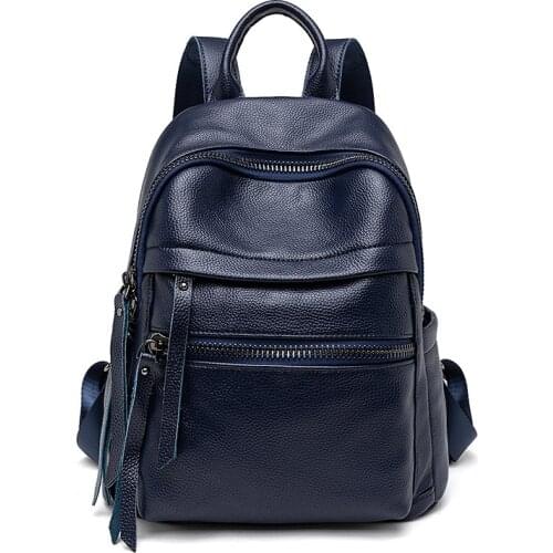 Soft 100% Genuine Cow Leather Black Hardware Womens Backpacks Lady Girl First Layer Cowhide Female School Book Backpack C1778