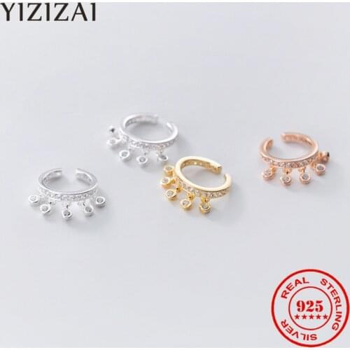 YIZIZAI 925 Sterling Silver Bright Cubic Zircon Women Ear Clip Korea Sweet Crystal Pendant C-shaped Noble Non-Pierced Earrings