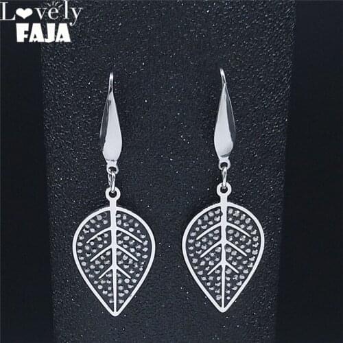 2021 Leaf Stainless Steel Black Crystal Drop Earrings for Women Dangle Earrings Jewelry joyeria acero inoxidable mujer E4822S01