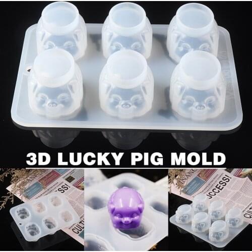 6 Holes 3D Lucky Pig Silicone Mold DIY Handmade Pig Soap Resin Casting Molds For Blessings Fortune Pig Craft Ornaments Tool