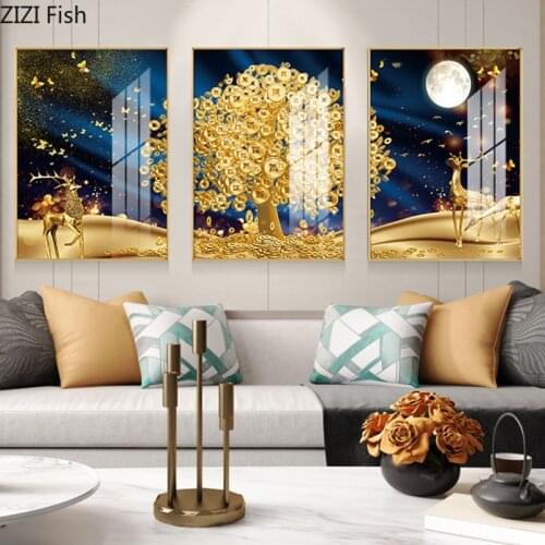 Triptych Mural Feng Shui Decorative Painting Hanging Ornaments Crystal Wall Background Decor Nordic Home Decoration Accessories