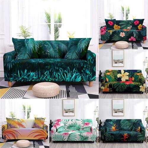 Tropic Flower Leaf Sofa Cover Polyester Elastic Couch Cover for Living Room Armchair Furniture Protector Sofa Towel 1/2/3/4 Seat