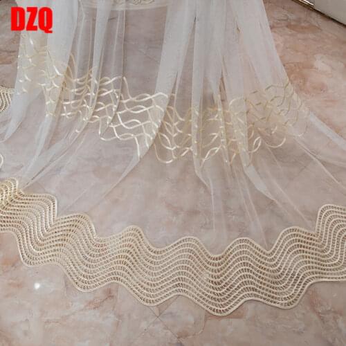 Golden Coffee Geometric Embroidery Tulle Curtains for Living Room Bedroom Modern Luxury Sheer Curtains