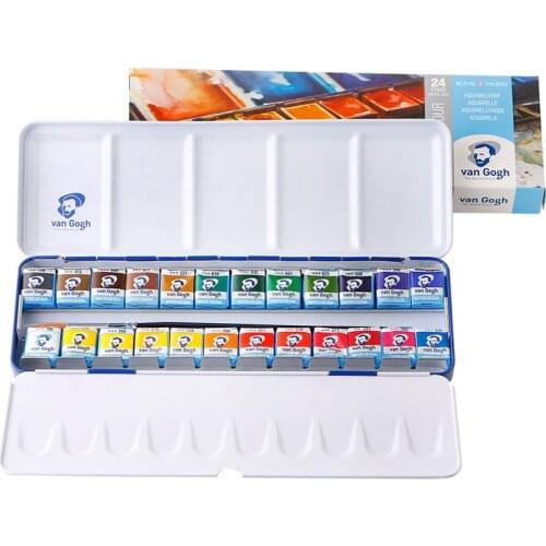 VAN GOGH Solid Watercolor Paint Set 12/15/18/24 Colors Professional Water Color for Paint Watercolor Art Supplies