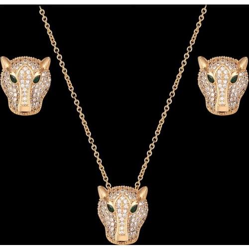 Vankeliif Luxury animal leopard Necklace and Earrings womans Jewelry Set full of zircon micro inlay fashion jewelry best gift