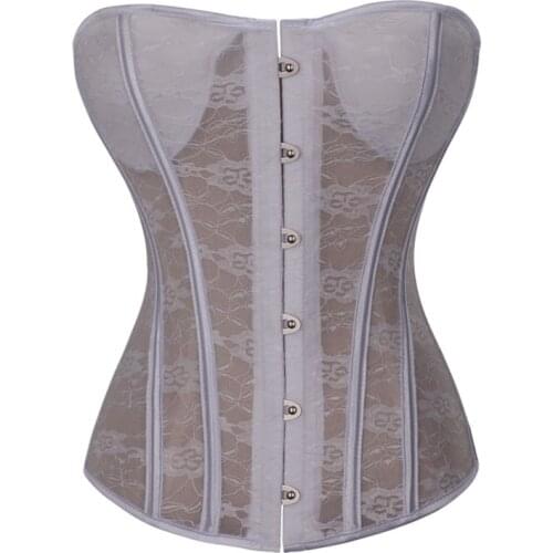 Vintage White Bridal Wedding Corsets Lace Bustiers Top Corselet Overbust Lingerie Cupless Corset Push Up Waist Cincher Women