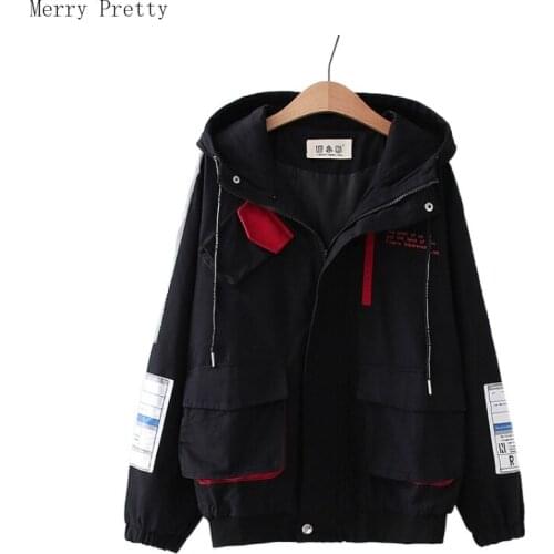 Zipper Women Hooded Jacket Coat Long Sleeve Casual 2021 Summer Female Coat Letter Print Streetwear Ladies Pockets Outwear