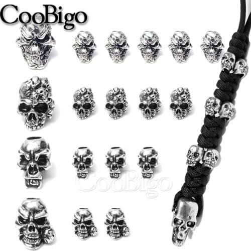 Metal Skull Beads for Jewelry Making DIY Paracord Bracelet Charm Knife Lanyard Umbrella Rope Halloween Skeleton Bead Silver