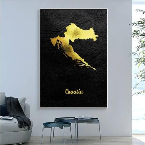 Golden Map Art Croatia Canvas Painting Wall Art Print Modern Poster Wall Pictures For Living Room Decor frame