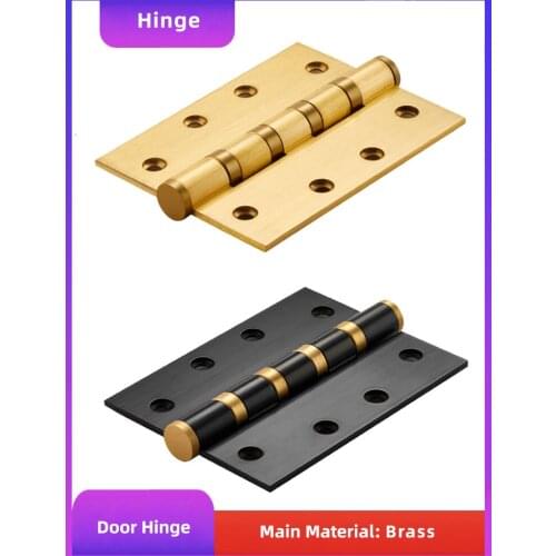 1pc 4 inch Brushed Gold & Black Solid Brass Door Hinge Heavy Wood Door 3mm thick Ball Bearing Hinges Furniture Accessories