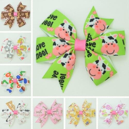 1pcs 8 pcs Animal Cartoon Hair Bows With Clip For Baby Girls Ribbon Hair Clip Boutique Barrettes Headwear Hair Accessories 3.1"