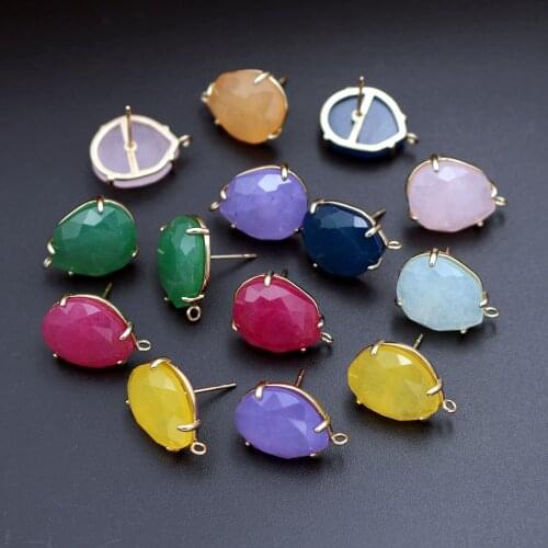 10pairs Color Stone Ear Posts Geometric Lavender Jade Earring with Loop Connector For DIY Dangle Drop Earrings Jewelry Making