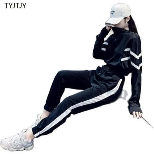 2021New autumn suit Women loose casual sports suit Fashion black two piece suit Female large size S-2XL