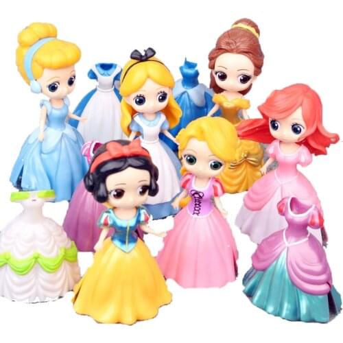 6 Pcs/set Disney Princess Figures Snow White Belle Cinderella Mermaid Action Figures Disney Toys PVC Model Collection Gift