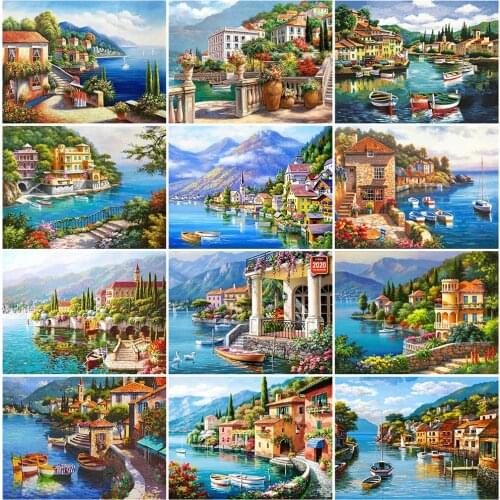 EverShine Diamond Embroidery Landscape Full Square Diamond Mosaic Seaside House Needlework Painting 5D DIY Handmade Hobby