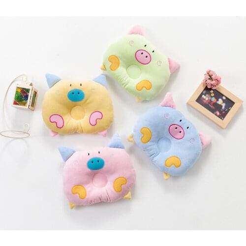 Cartoon Pig Shape Velvet Pillow Sleep Head Anti-rollover Cushion for Baby Infant Newborn Toddler
