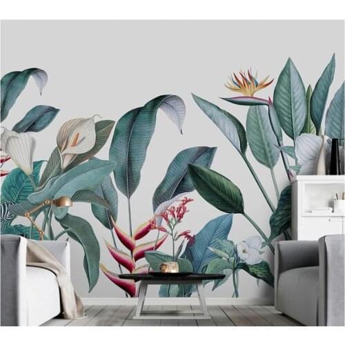 Beibehang Custom wallpaper 3d mural Nordic hand painted small fresh medieval tropical plants flowers and birds wall paper murals