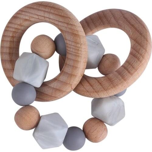 Wooden Toys Baby Bracelets Beech Teether Silicone Beads Teething Wood Rattles Toys Infant Nursing Gift For Newborn