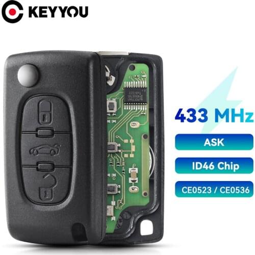 KEYYOU 2/3BT CE0536 CE0523 Remote Key Fob For Peugeot 307 3008 308 408 433MHz ID46 Chip Car Flip Key VA2/HU83 Blade 433Mhz ASK