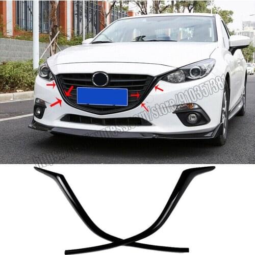 For Mazda 3 Axela 2014 2015 2016 2pcs Glossy Black Front Grille Frame Strips Replace Kit car accessories