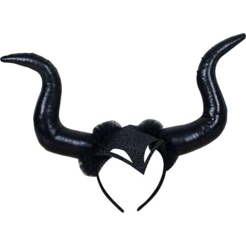Halloween Long Demon Ox Horn Headband Evil Queen Glitter Hair Hoop Cosplay Costume Magic Witch Headpiece Accessory
