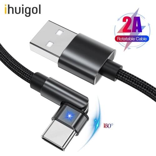 Ihuigol Type C USB Cable 180 Degree Rotating Mobile Phone Charger Wire Cord Fast Charging Cable For Samsung S10 S9 Xiaomi Huawei