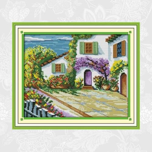 Joy sunday The beautiful courtyard Cross-stitch Pattern Embroidery Printed on Canvas Cross Stitch kits DIY Handmade Crafts
