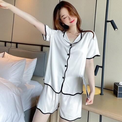 Pajamas Suit Women 2PCS Short Sleeve Shirt&Shorts Sets Home Clothes Button-Down Pyjamas Pour Pjs For Lady Lingerie Sleepwear