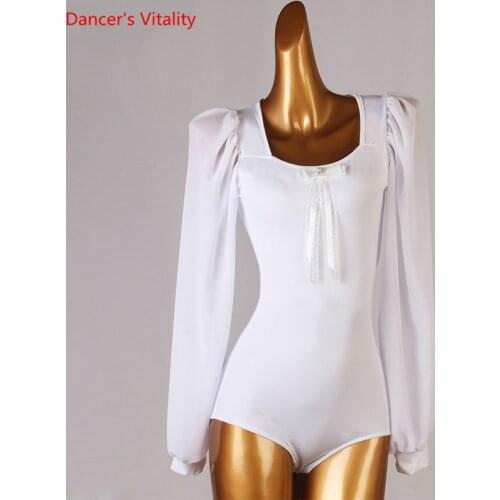 Latin Dance Body Suit Chiffon Onesies Lantern Sleeve Performance Clothes Profession Custom Adult Child Competition Clothing