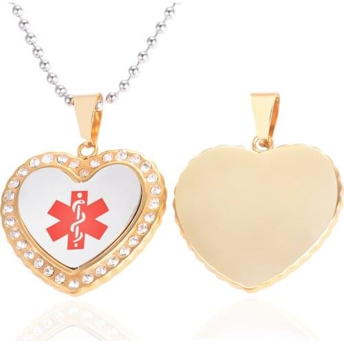 Medical Alert ID Tag Pendant for Men Women Necklace Stainless Steel Emergency Male Jewelry Tags 20" Chain