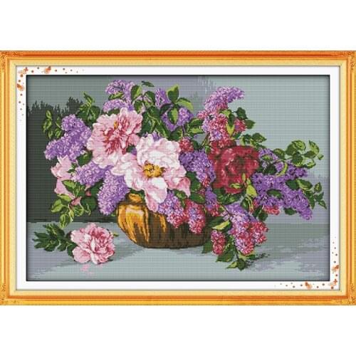 Blossoming Flowers Cotton Canvas Cross Stitch Kits Crafts Accurate Printed Embroidery DIY Handmade Needle Work Home Decor
