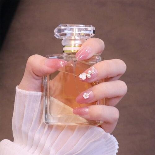 24pcs Gradient Color Flower Wear Mid Paragraph Fashion Manicure Patch False Nails Save Time Wearable Nail Patch TN