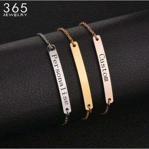 New Accessories Stainless Steel Bar Personalize Bracelet & Bangles Custom Engrave Special Gift For Lover Couples