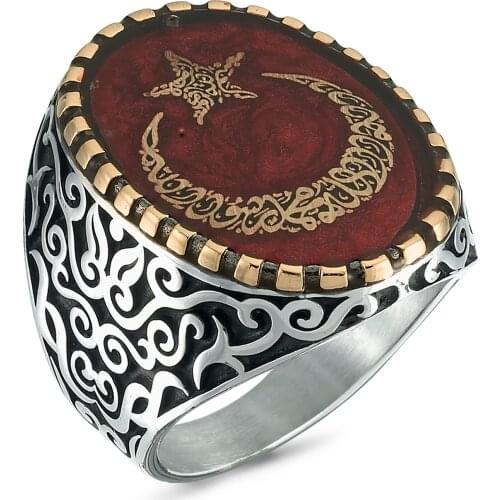 Original New Hot Selling Moon Star English Men Rings Antique Islamic Trendy Bohemian 925 Silver Color Mens Ring Vintage Jewelry