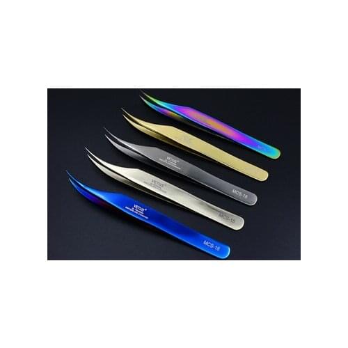 100pcs Genunie VETUS MCS-15/12 series girl Rainbow Tweezers False Eyelash Extension Tweezer Stainless Steel Tweezers